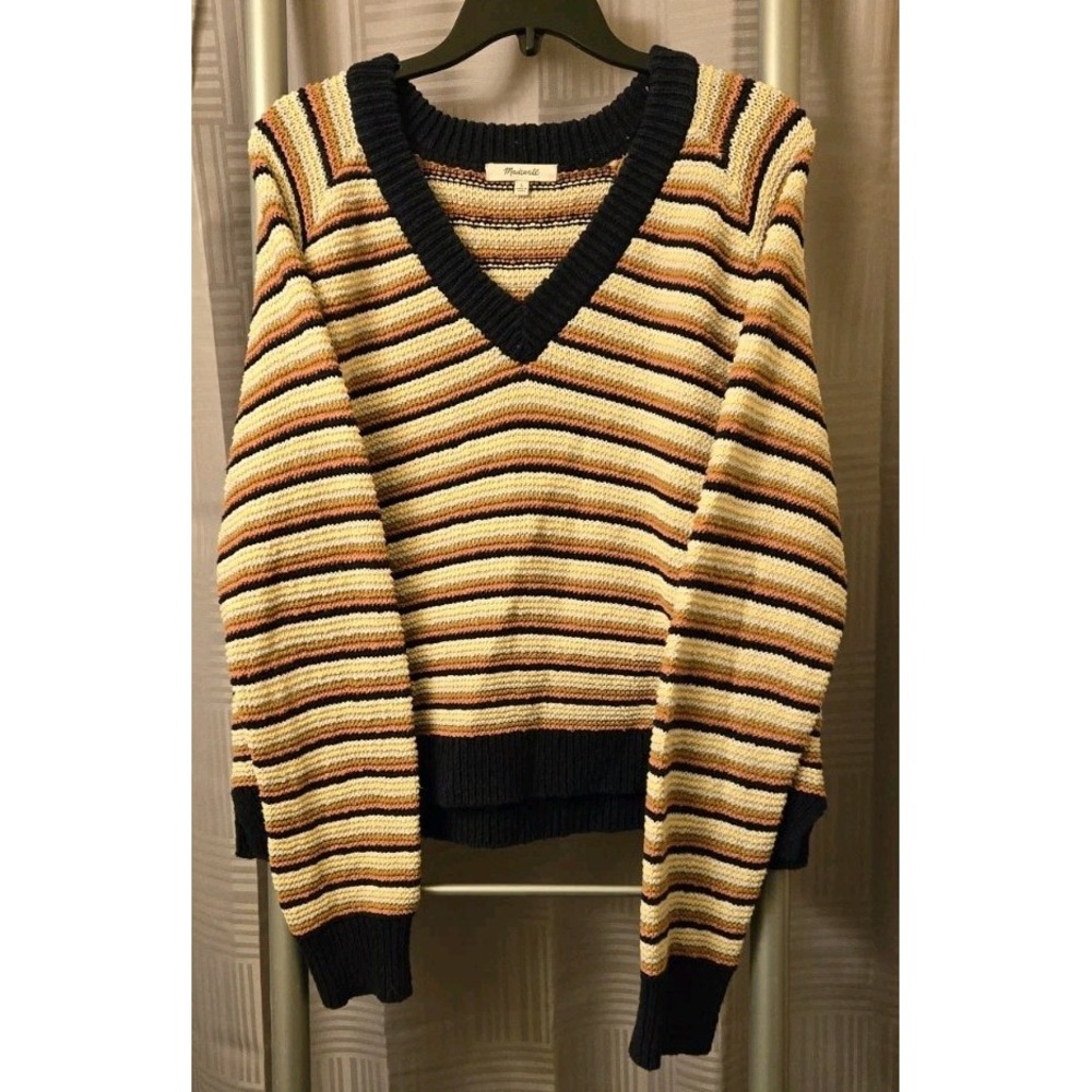 Madewell V-Neck Striped Multicolor Long Sleeve Sweater Womens Large Fall